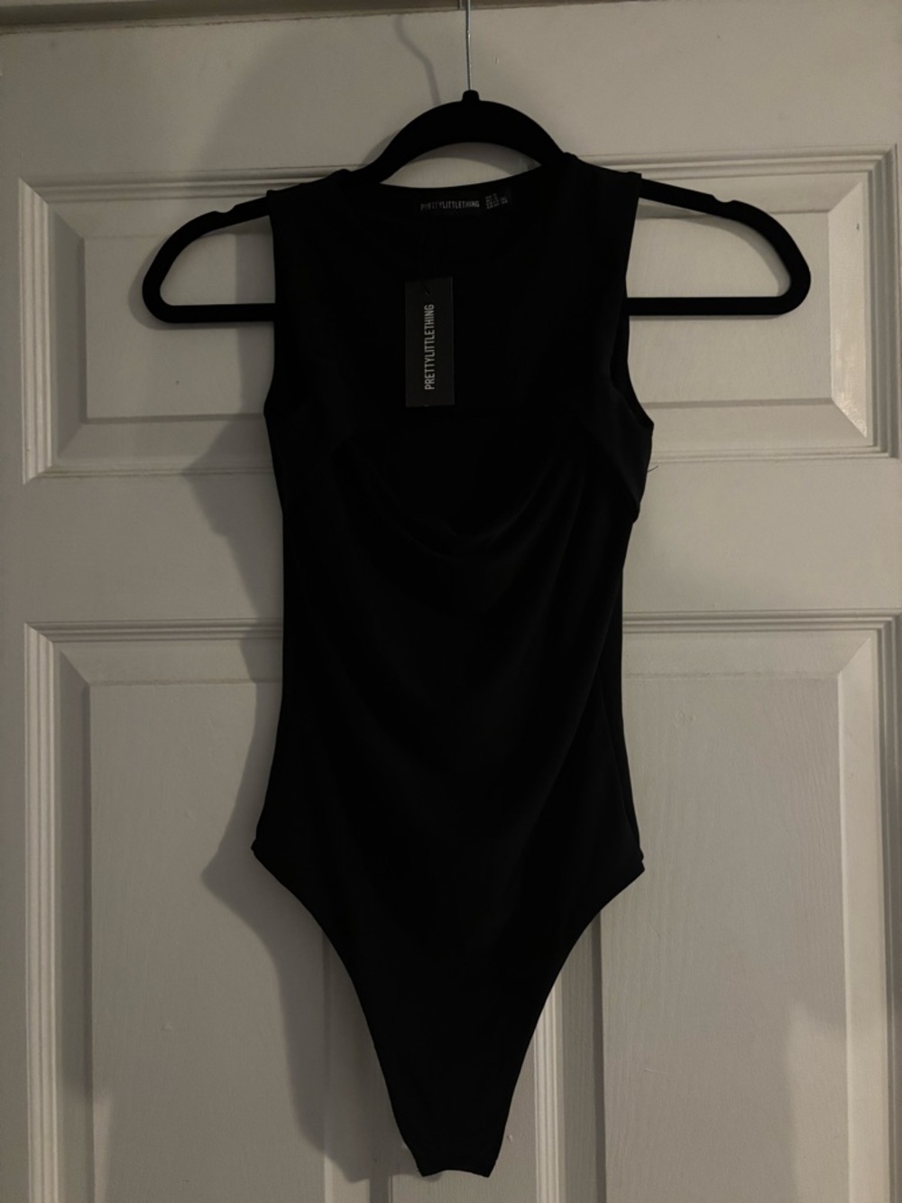 NEW WITH TAGS! PrettyLittleThing Black Drape Front Sleeveless Bodysuit